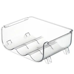 Clear plastic stackable cup holder organizer for desktop and cabinet storage, transparent design.