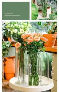 Klare Acryl Zylinder Blumenvase konzipiert für elegante Blumenarrangements und Raumdeko.