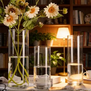 Transparente zylindrische Blumenvase Set, klaren Acryl Blumenkübel für die Dekoration.