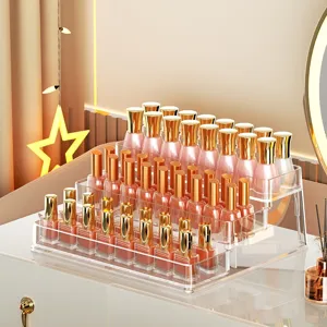 Organisateur de Vernis à Ongles en Plastique Transparent Étagère de Rangement Maquillage en Escaliers Présentoir Cosmétique