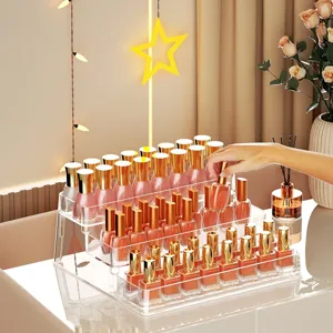 Organisateur de vernis à ongles en acrylique transparent, étagère cosmétique bureau.