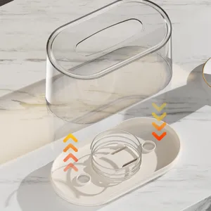 Caja de pañuelos transparente de plástico con resorte para la mesa de centro