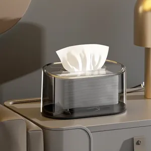 Caja de pauelos automatica moderna con resorte, contenedor transparente gris para la sala.