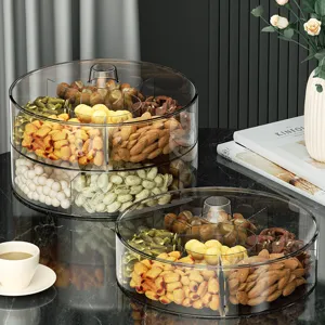Moderner Luxus Rotierender Obstteller Kunststoff Multi-Grid Süßigkeiten Nuss Aufbewahrungsbox Mit Deckel Wohnzimmer Serviertablett