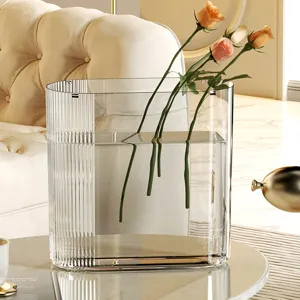 Seau à fleurs cannelé transparent vase acrylique pour roses hydroponiques décoration de table maison
