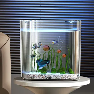 Transparent Desktop Ecological Fish Tank For Goldfish Turtle Hydroponic Plants Modern Striped Plastic Water Lily Pot Home Office Decoration
