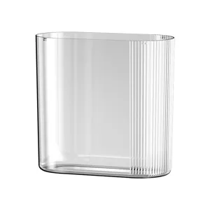 Clear plastic desktop fish tank and hydroponic plant pot with modern ribbed design for home decor.