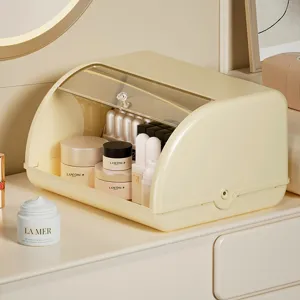 Scatola porta cosmetici da scrivania trasparente, organizer per trucco antipolvere da tavolo.