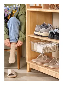 Under desk drawer organizer clear storage box multi-compartment for socks underwear detail view
