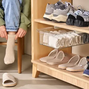 Clear under shelf storage drawer pull out wardrobe organizer for socks underwear and small items