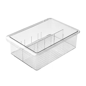 Clear under desk storage box drawer style organizer with dividers for underwear and socks.