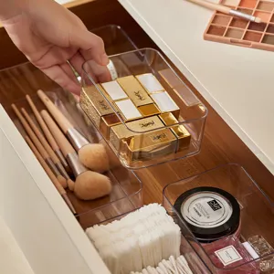 Organizer per Trucchi Trasparente Vassoio Divisorio per Cassetti Scatola per Cosmetici in PET per Tavolo da Toeletta Bagno Camera da Letto Ufficio Pennelli Rossetti