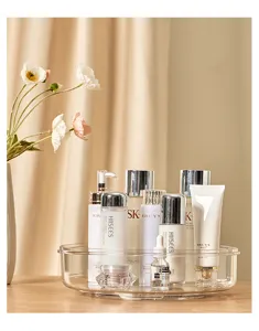 Organizer per cosmetici rotante trasparente piatto girevole per scrivania da toeletta.