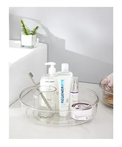Organizer per cosmetici rotante trasparente, vassoio porta trucco rotondo in stile nordico.