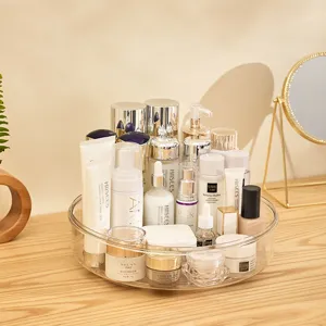 Organizzatore per Trucco Rotante Trasparente Nordico Scatola per Cosmetici Circolare per Tavolo da Trucco Rossetto Skincare Vassoio PET