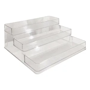Organisateur de Bureau en Acrylique Transparent Étagère de Rangement en Escaliers pour Papeterie Cosmétiques Bureau Étagère Pliante