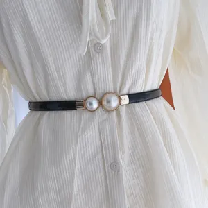 Ceinture Fine Mode pour Femme Cuir PU Ornée de Perles Taille Décontractée Robe Costume Pull Ceinture