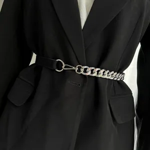 Ceinture chaîne en métal mode femme élastique noire accessoire de robe style costume