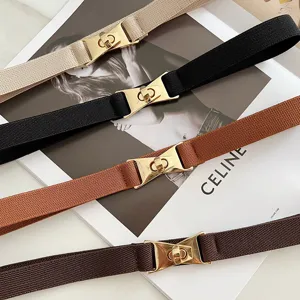 Versatile elastic waist belt for women dresses sweaters coats, skinny stretch metal buckle.