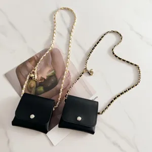 Women mini bag belt stylish woven chain waist pouch black leather elegant fashion accessory