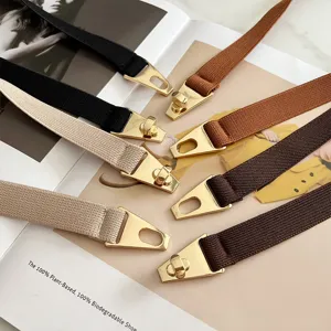 Elastic skinny waist belt for women dresses skirts sweaters stylish metal buckle black brown