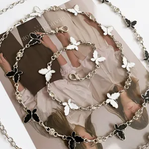 Punk rhinestone butterfly chain belt for women, stylish metal waist chain accessory.