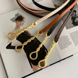 Ceinture fine en cuir pour femme avec boucle élégante métallique torsadée robe chic