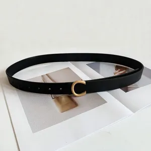 Ceinture fine noire pour femme avec boucle C en metal dore accessoire elegant robe
