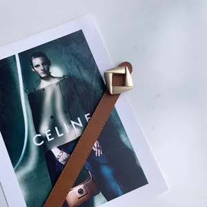 Women fashion brown belt with unique geometric gold buckle casual jeans waist belt stylish