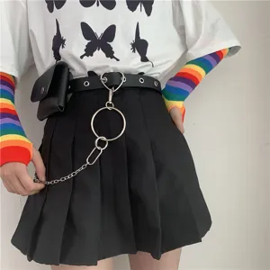 Punk Style Women PU Leather Belt With Heart Buckle Chain And Mini Waist Bag Versatile Fashion Waist Accessories