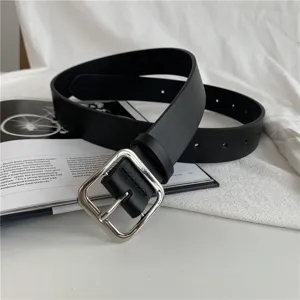 Women Fashion Casual Versatile PU Leather Belt Square Metal Buckle Waist Band Decorative Pants Belt