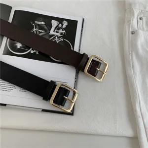 Stylish women's belt with square metal buckle versatile fashion accessory for daily wear