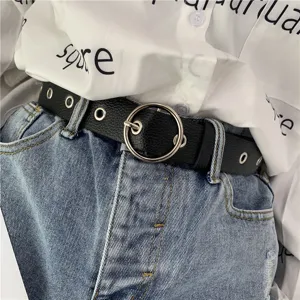 Women Faux Leather Belt Round Metal Buckle Casual Waist Belt For Women Daily Fashion Dress Pants Strap Accessories