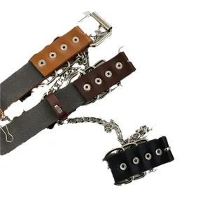 Punk style multi-layer leather chain belt, vintage metal eyelet women decorative accessory.