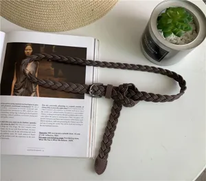 Retro braided waist belt for women, casual Mori style decorative jeans belt with metal buckle.