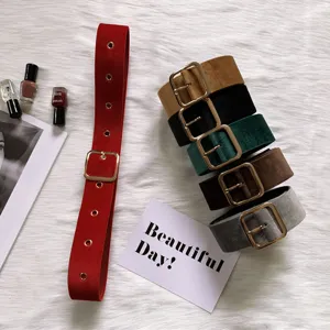 Large ceinture en velours pour femme, longue sangle en suédine pour manteau robe boucle métal.