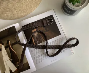 Womens retro braided belt casual woven waistband vintage jeans belt stylish decorative accessory