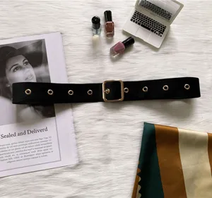 Ceinture large noire en laine pour femmes, ceinture élégante en tissu avec boucle dorée.