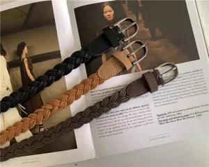 Women vintage braided belt PU leather waist strap casual fashion jeans belt accessories