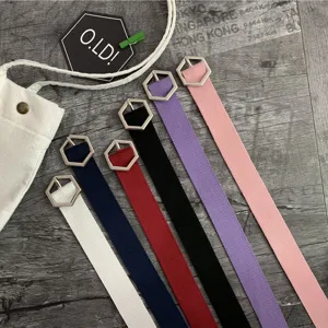 Women Casual Canvas Belt BF Style Trendy Versatile Metal Hexagonal Buckle Pants Belt Fashion Waist Belt Accessories