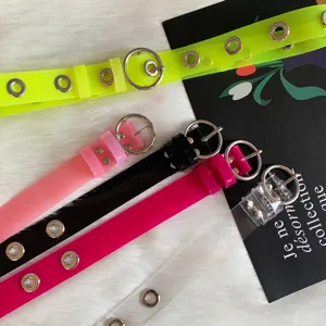 Colorful transparent PVC jelly belt for women with metal eyelets and round buckle fashion