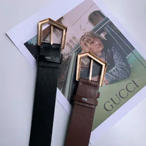 Dames mode lederen riem met unieke geometrische metalen gesp veelzijdig stijlvol accessoire