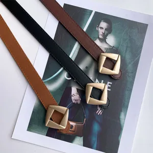 Women fashion leather belt with stylish geometric metal buckle casual trousers waist belt