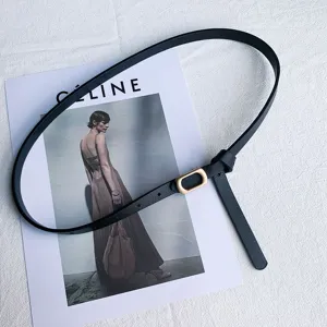 Minimalist black thin belt for women, stylish versatile casual dress pants belt for daily wear.