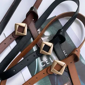 Women's PU Leather Belt Minimalist Geometric Diamond Alloy Buckle Casual Versatile Waist Strap Fashion Accessories