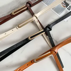 Cintura sottile in pelle PU da donna con elegante fibbia in metallo, cinturino casual per pantaloni