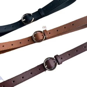 Women PU leather belt set with round metal buckle, casual waist belt for jeans new