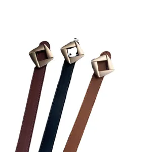 Women fashion minimalist belt with geometric metal buckle versatile stylish jeans accessory