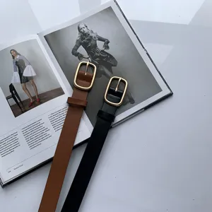 Ensemble de deux ceintures en cuir PU minimaliste pour femmes avec boucle élégante