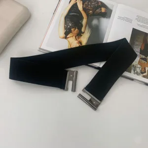 Black elastic wide waist belt for women, stylish stretch decorative dress coat belt.